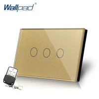 gold 3 gang 2 way remote light switch wallpad usau crystal glass screen 3 gang intermediate remote switch led touch switch