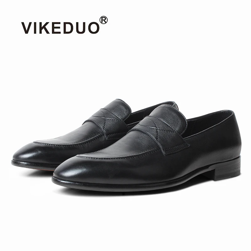 

VIKEDUO Plain Black Litchi Leather Loafer Shoes Men Handmade Blake Mans Footwear Casual Luxury Brand Wedding Driiving Zapatos