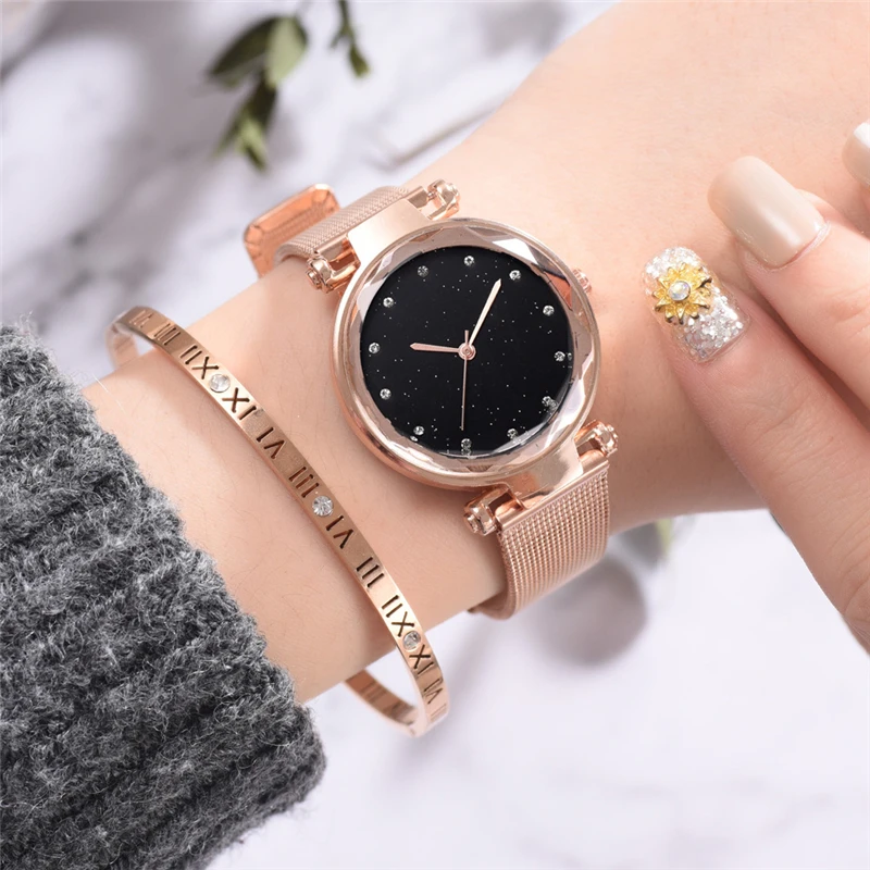 Little Woman Watches Silver Watchband Ladies wristwatch Fashion Casual Quartz Clock Crystal Diamond Starry Female Good T | Наручные часы