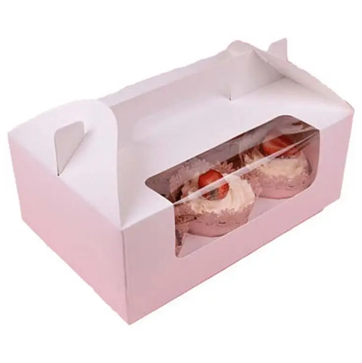 12Pcs/Lot Six Case Pink Kraft Paper Cupcake Box Cake Box With Clean PVC Window Wedding Party Favor Box Cake Packaging