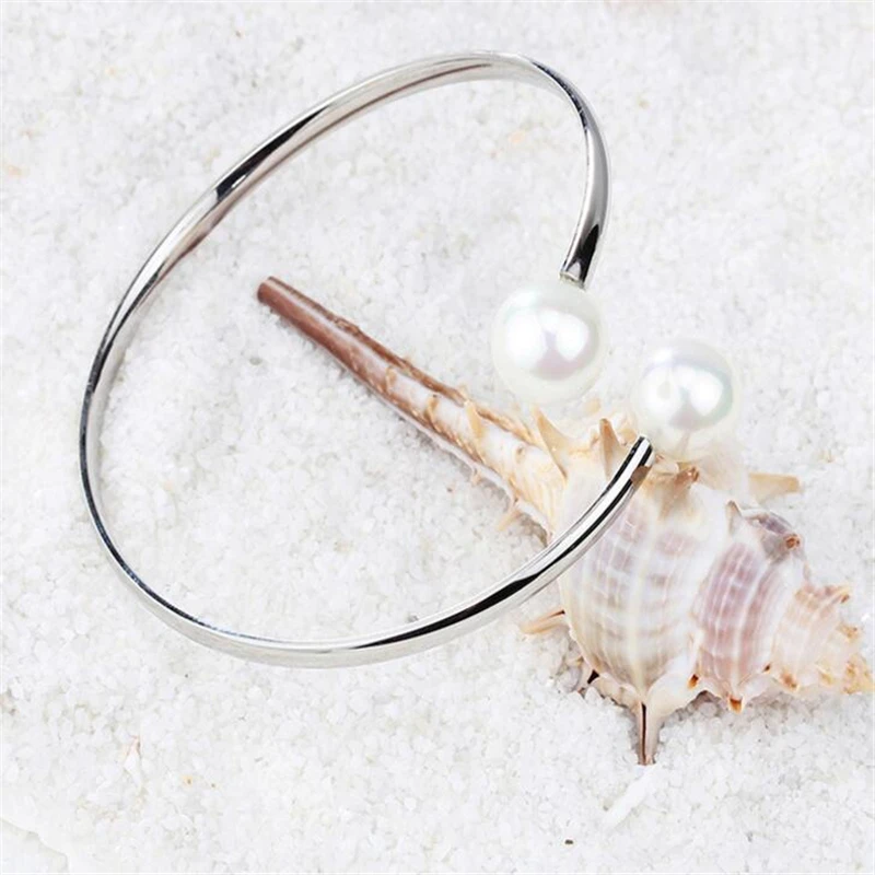 2017 Авторские украшения SILVER манжета Большой Имитация жемчуг браслет Женская мода