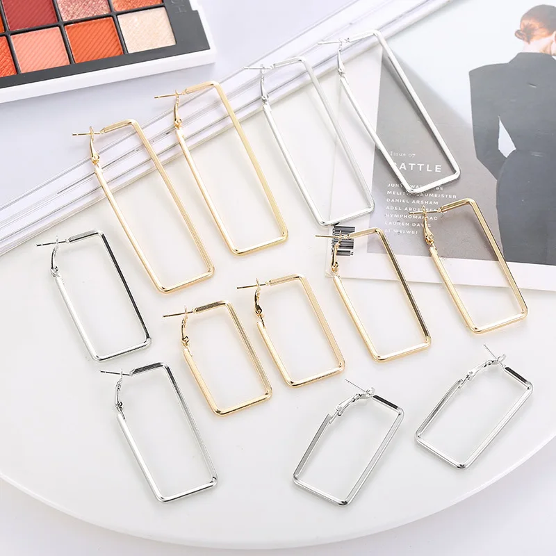 Женские винтажные металлические серьги-кольца прямоугольные геометрические