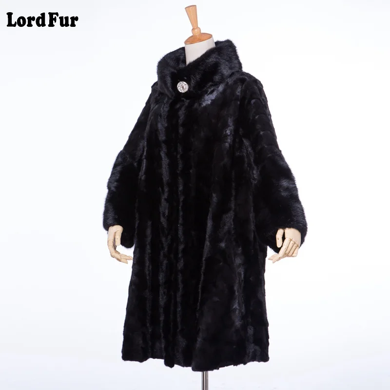 Женское зимнее пальто из натурального меха норки с воротником стойкой|mink fur