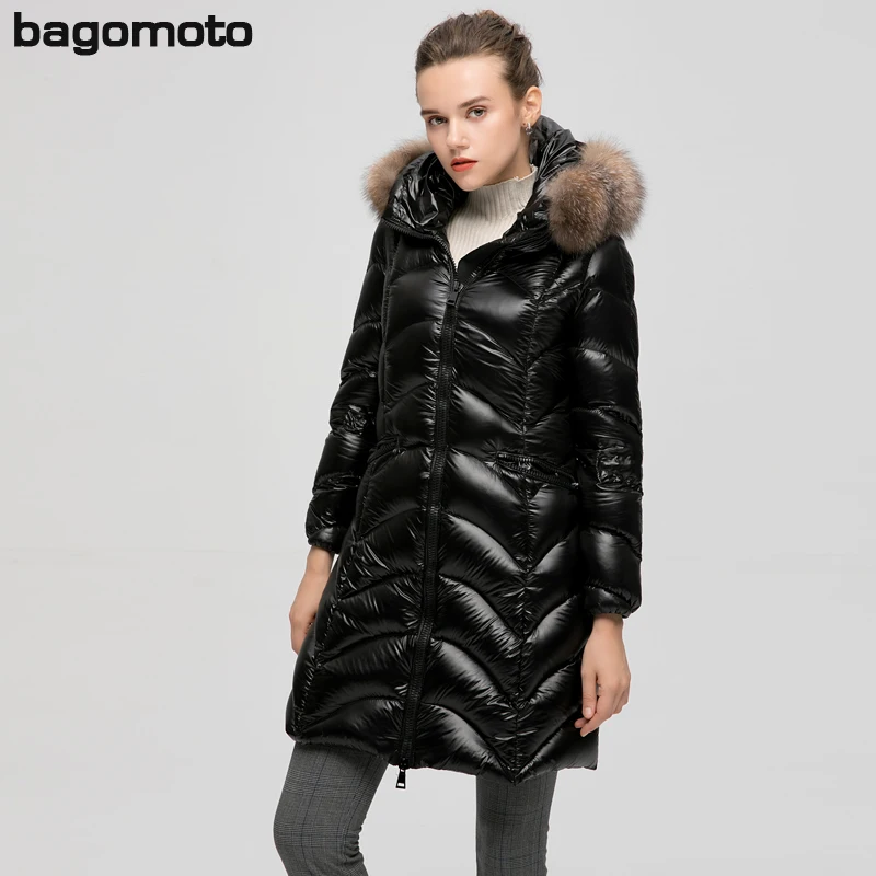 Bagomoto куртка женская пальто зима новая куртка Женский меховой воротник теплая Женская парка пуховик зимняя куртка женская верхняя одежда