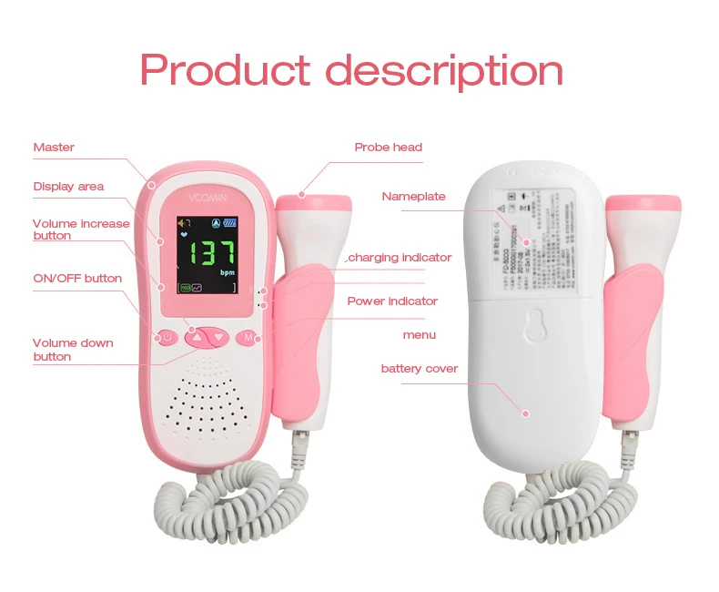 Digital portable ultrasound Fetal Doppler Baby Heart Rate Monitor Pregnant Vascular Doppler Speed Sensor sonar doppler