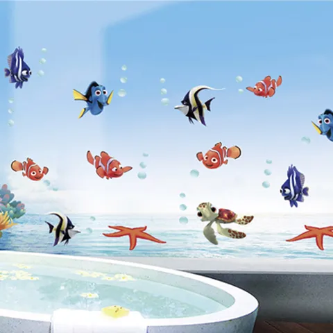 Съемные Виниловые наклейки для ванной комнаты с изображением морских животных, рыбка Немо Настенная Наклейка дома, детской комнаты