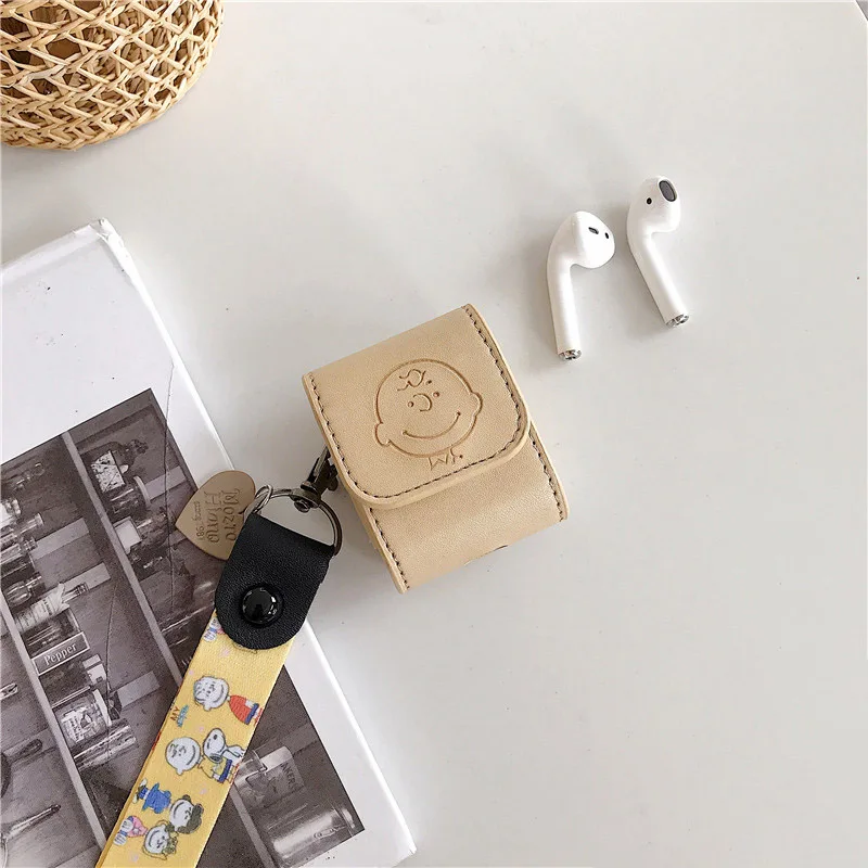 Мультфильм кожаный чехол для Airpods чехол Bluetooth наушники защитный чехол Роскошный милый ремешок для Airpods аксессуары Funda