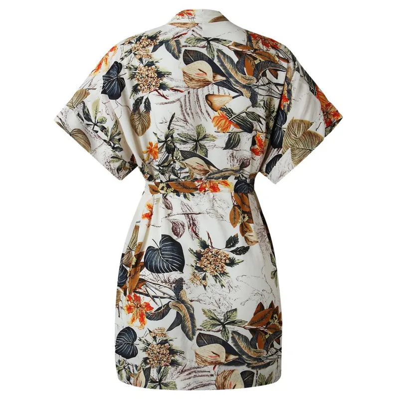 Bath Dresses For The Beach Clothes Cover-Ups Swimsuit Cover Up Womens Coverup Cotton Leaf Prints Loose Belt Skirt Print Acetate