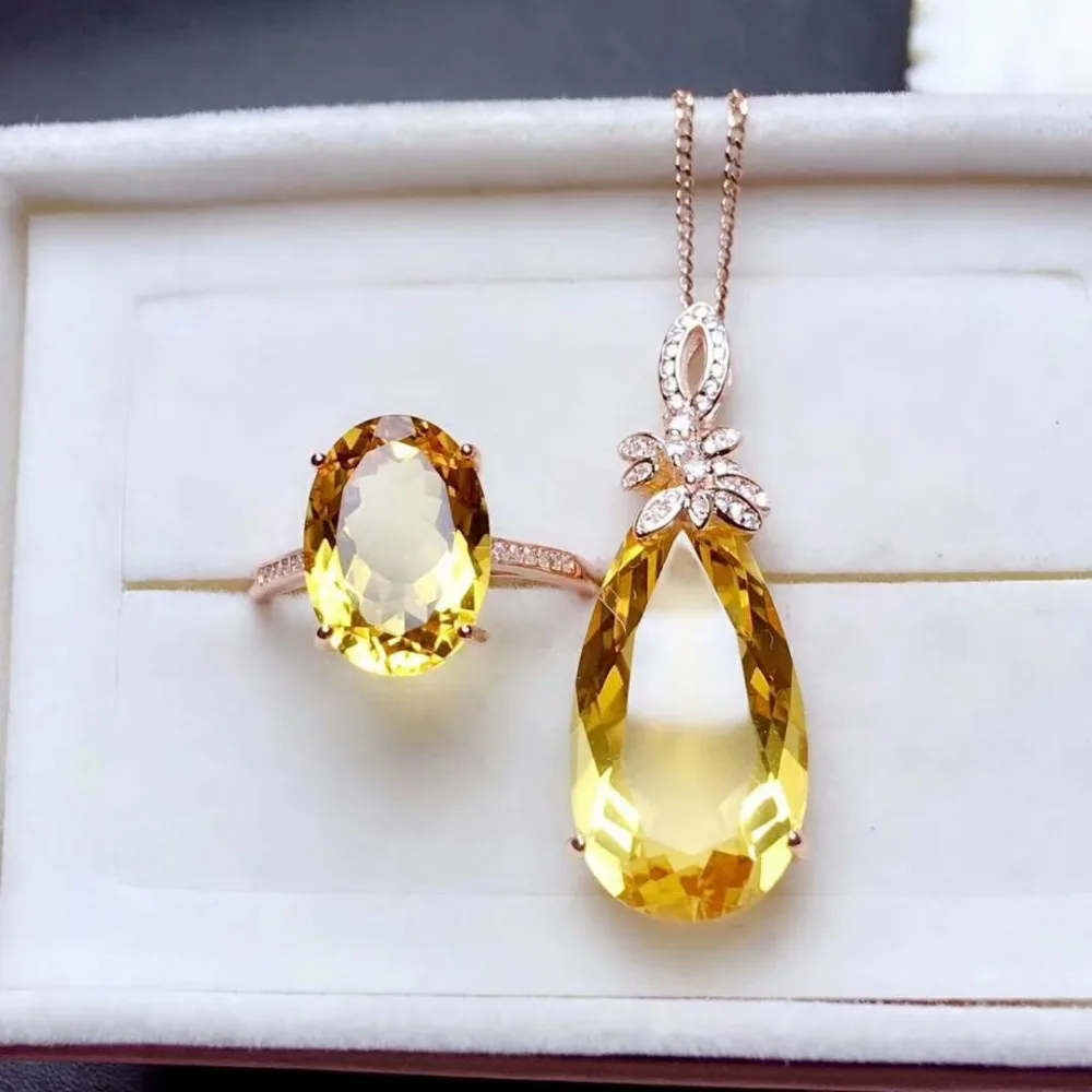 

shilovem 925 sterling silver Piezoelectric citrine Rings pendants send necklace Jewelry women trendy wedding mtz10141325agj