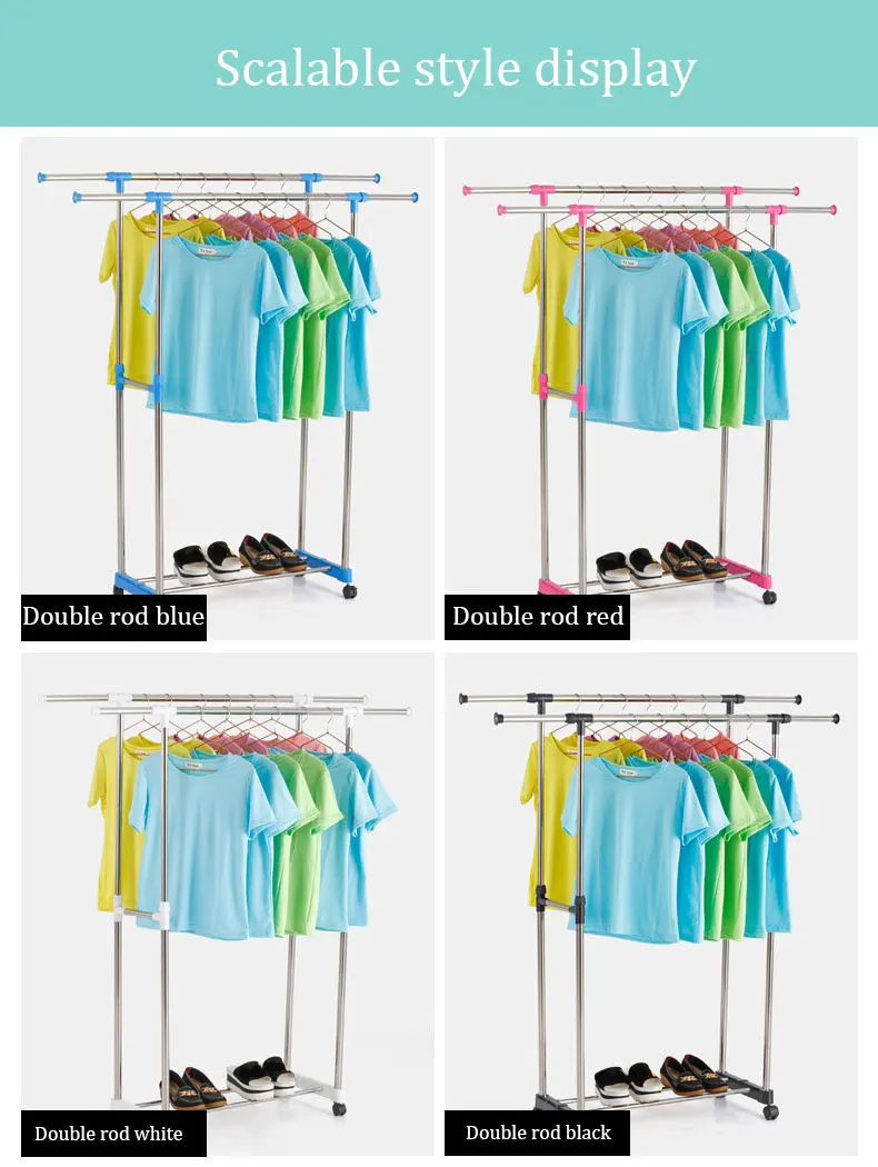 Simple Folding Clothes Hanger Movable Assembled Coat Rack Stand Adjustable Clothing Closet Bedroom Living Room Furniture