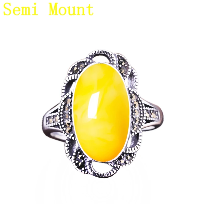 Art Deco Vintage 925 Sterling Silver Paty Ring 9.2x17.6mm Oval Cabochon Semi Mount Engagement Wedding for Amber Turquoise | Украшения и