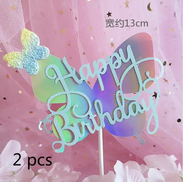 Biling красочные лазерные бабочки &quotс днем рождения&quot торт Топпер десерт