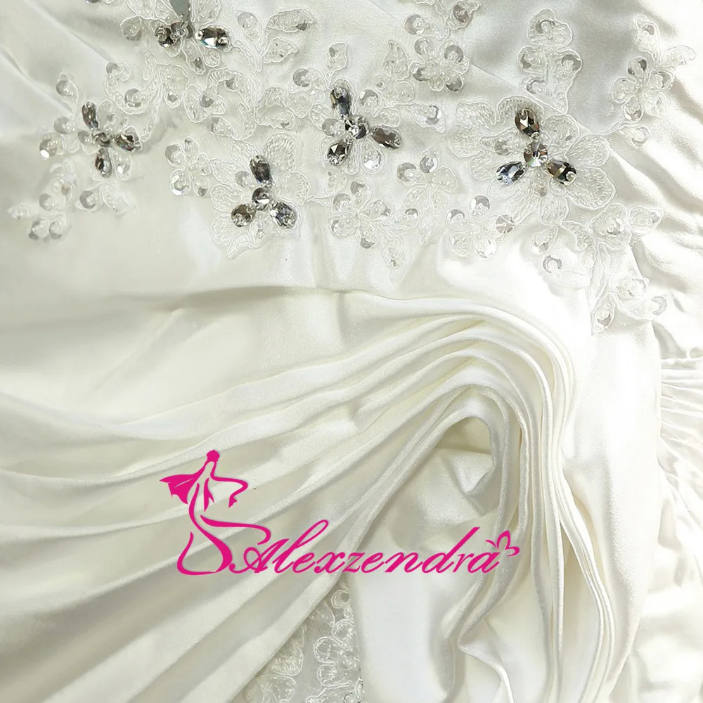 

Alexzendra Ivory Satin Applique Beads Mermaid Wedding Dress Custom Made Bridal Dresses Plus Size Vestido De Noiva