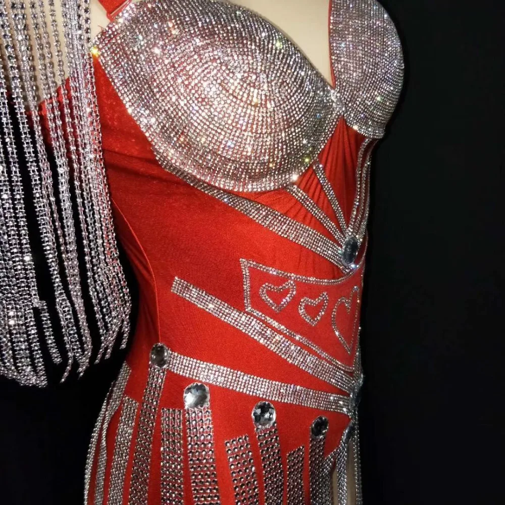 Sparkly White Black Rhinestones Epaulet Tassels Bodysuit Female Dance Troupe Jazz Dance Outfit DJ Singer Sexy Fashion Stage Wear