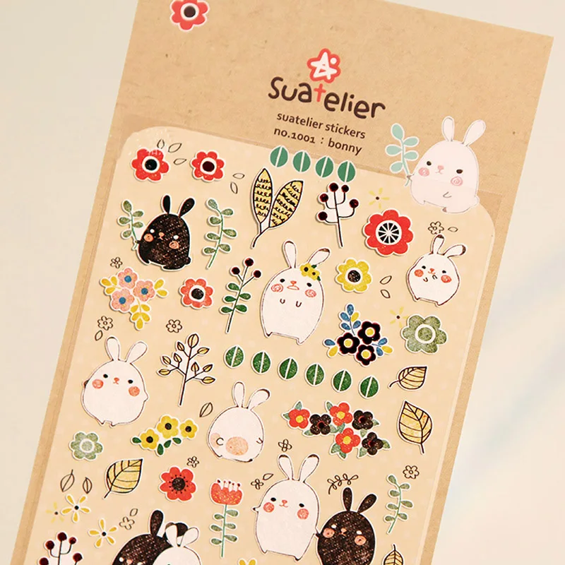Cute White Black Rabbit Series Sticker Label Stickers Decorative Stationery Scrapbooking DIY Diary Album | Канцтовары для офиса и
