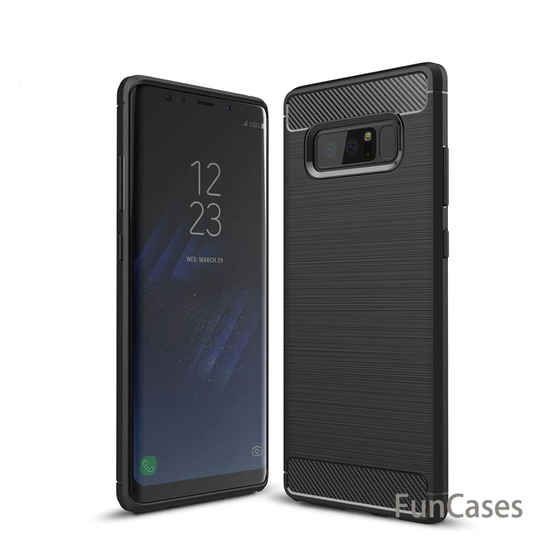 Для samsung Galaxy Note 7 8 9 чехол из мягкого силикона TPU щеткой углеродного волокна