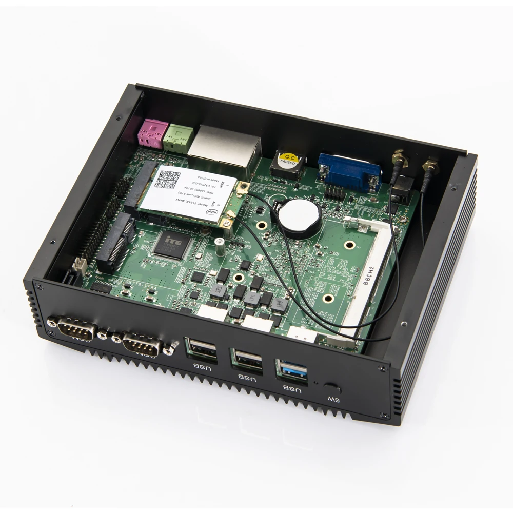 Intel четырехъядерный J1900 безвентиляторный мини ПК Поддержка SIM 2 * COM RS232 или Dual LAN