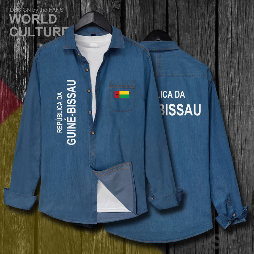 

Guine Bissau Guinean Bissau GNB мужская одежда с флагами Осенняя джинсовая рубашка хлопковая ковбойская рубашка с отложным воротником и длинными рукавам...