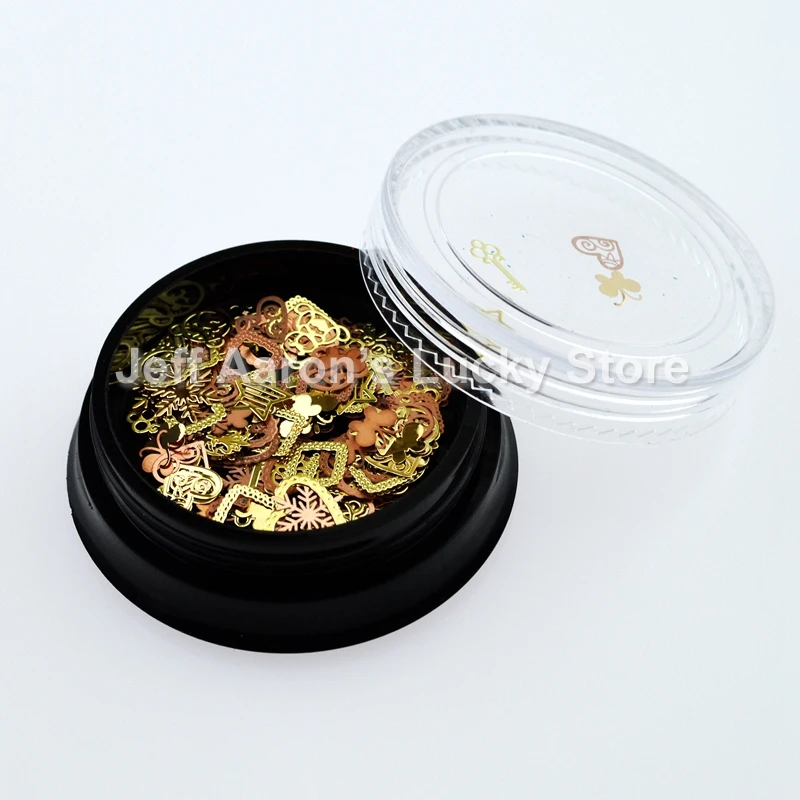 12 форм 3D металлический дизайн ногтей Декор ломтик золотой сплав фотофольга