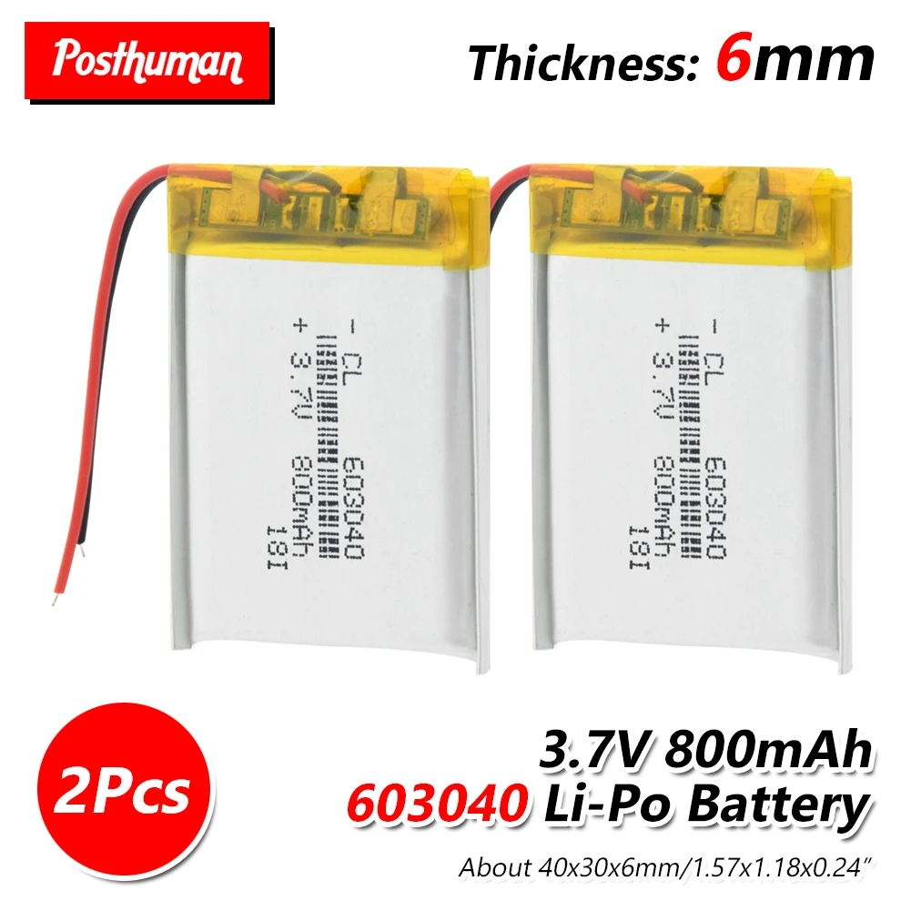 2Pcs 603040 3,7 в литиевая полимерная аккумуляторная батарея 800 мАч 063040 для gps навигатора MP3 MP4 MP5 внешний аккумулятор Bluetooth динамик игрушки - Цвет: 2Pcs