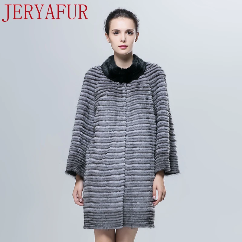 Jeryafur2017 российских женщин зимняя куртка кожаная норки ручной работы одежда