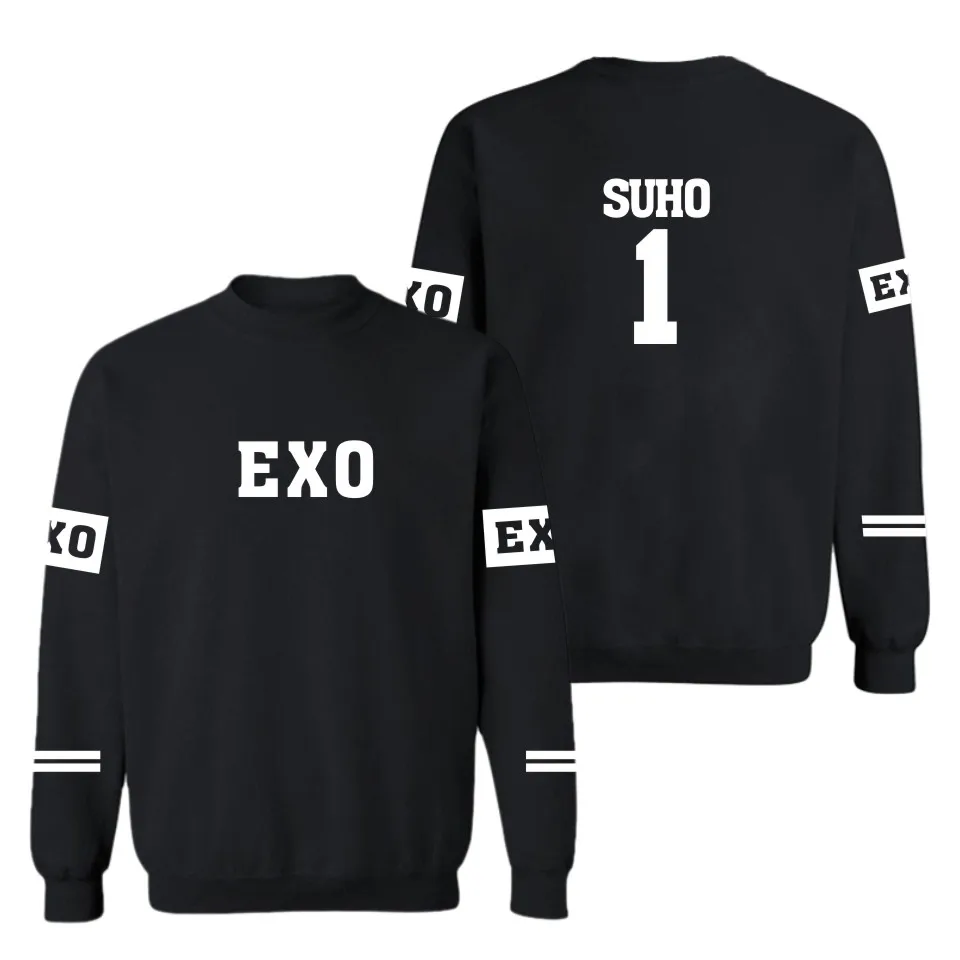 Новинка, женская кофта с капюшоном Толстовка Suho Sehun Luhan, черная Осенняя Женская Толстовка без шапочки в Корейском стиле - Цвет: Black
