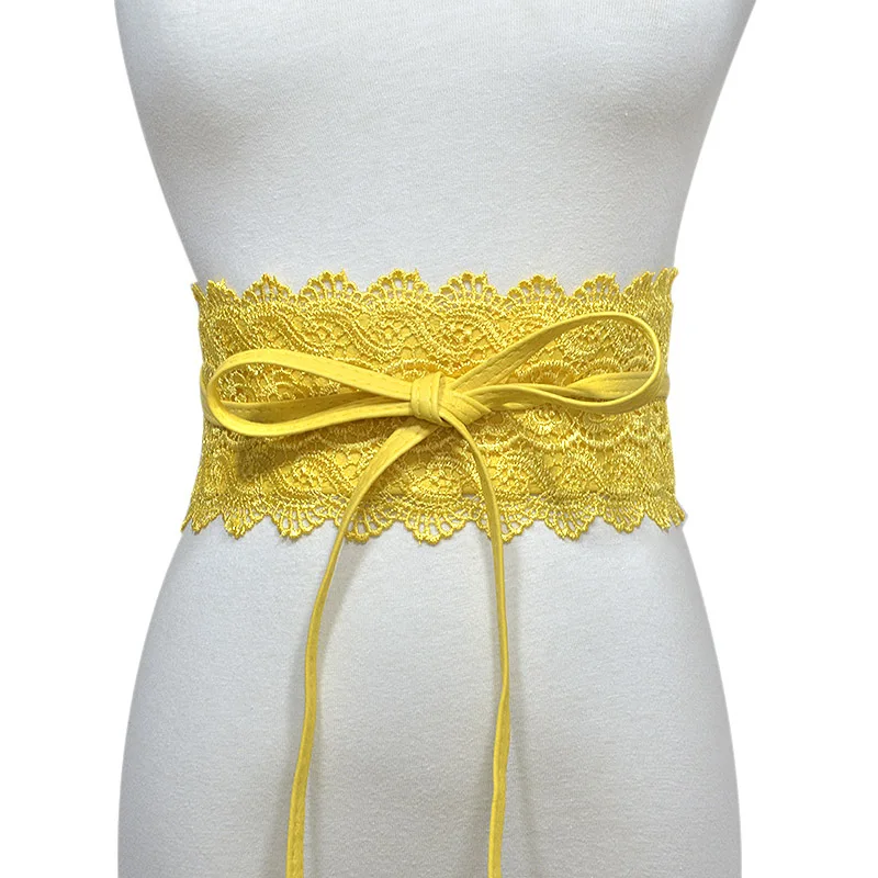 yellow Renie SEAN широкий пояс женские ремни для женщин кружевной черный эластичный камербанд женский дизайнерский пояс темно-синий черный свадебный пояс - Цвет: yellow