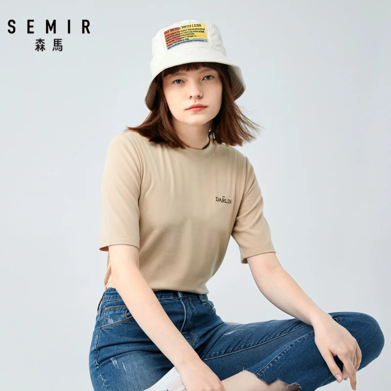 Женская футболка с вышитыми буквами SEMIR хлопковая длинным рукавом в Корейском