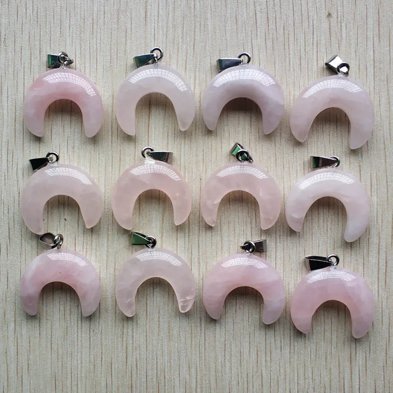 

Fashion natural stone pink moon shape charms pendants 30mm for Necklace jewelry making Wholesale 12pcs/lot free shipping