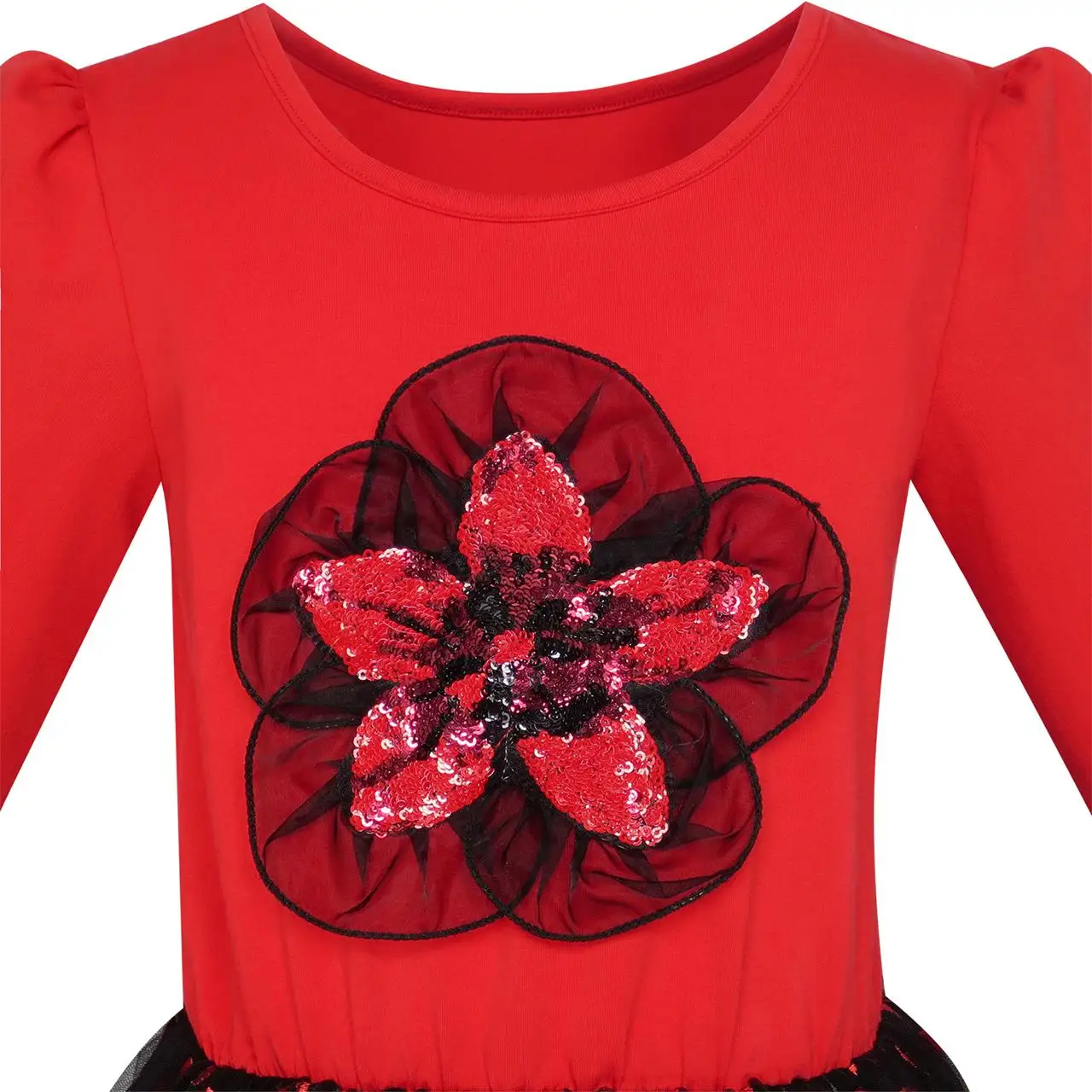 Sunny Fashion платья для девочек платье Длинный рукав Хлопок красный Цветок рождество