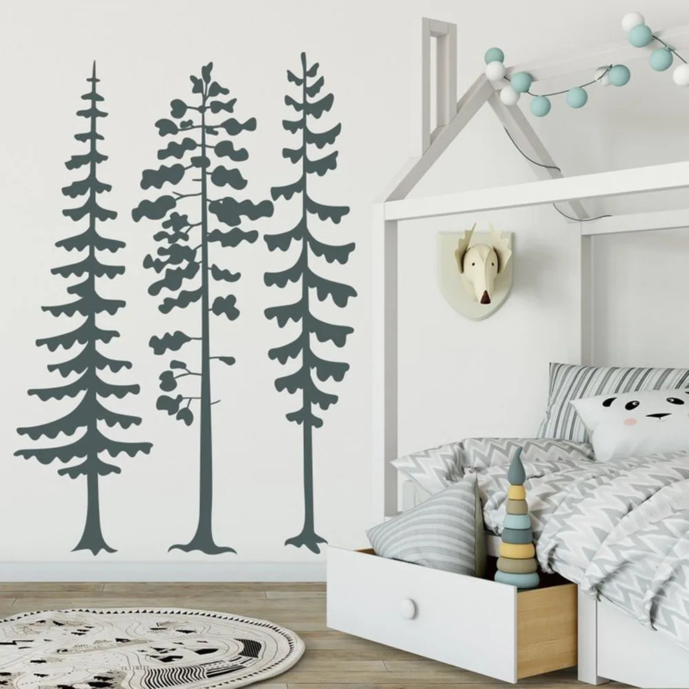 

Set of 3 Trees Wall Decal Woodland Nursery Wall Decor Sticker Pine Tree Forest Vinyl Wall Sticekrs Bedroom Home Decoration D933