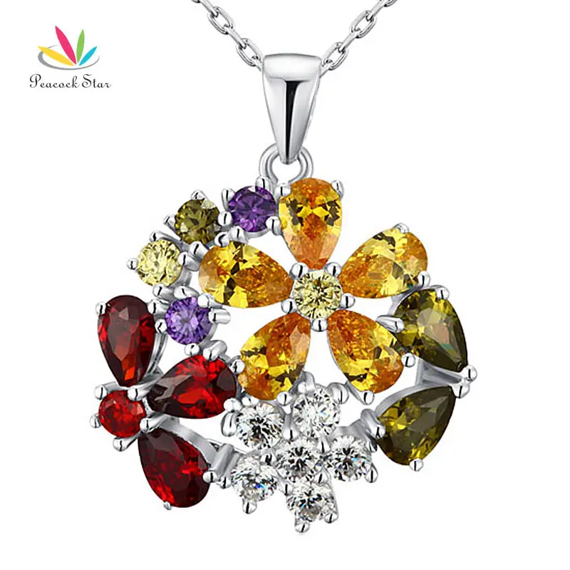 Кулон с павлиньими звездами 3 5 карат многоцветный цветок серебро 925 пробы