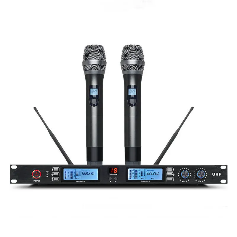 Высокое качество! Чистый звук Профессиональный UHF двойной ручной Двухканальный