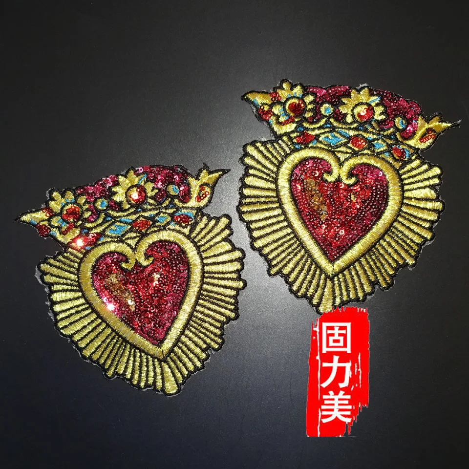 2pc Embroidery Badge Death Card Poker A of Spades heart Patch Embroiderd Sequin heart Applique sewing Patch