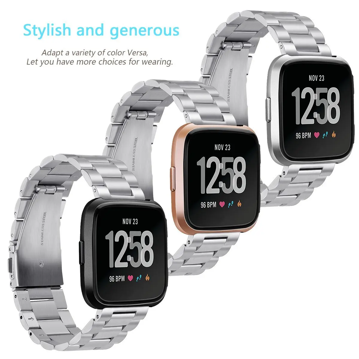 for Fitbit Versa Bands Solid Stainless Steel Band Strap Replacement Metal Wristbands Smartwatch | Электроника