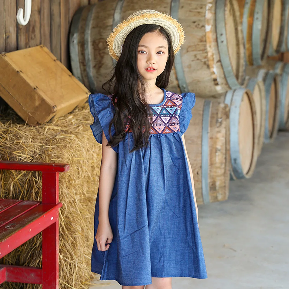 Girls Summer Dresses 2018 Cotton Denim Dress for Little Girl Toddler Size 4 5 6 8 10 12 years | Детская одежда и обувь