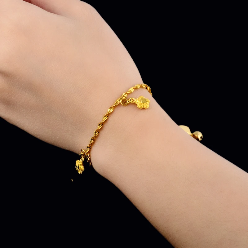 

cute romantic female bracelets 24k gold filled fine jewelry flower charm bracelet for women fashion gold jewelry