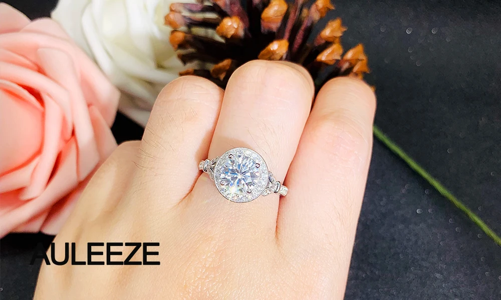 Винтажное однотонное обручальное кольцо из белого золота, 14 к, 1.5Ct, Moissanites, кольцо, Старый европейский круглый вырез, лабораторные обручальные кольца с брилиантами для женщин