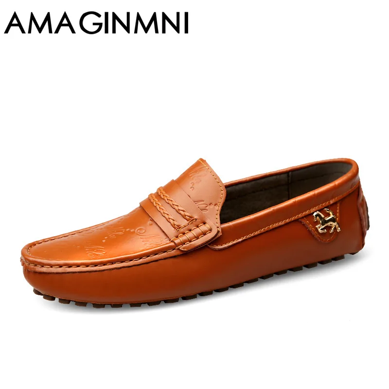 AMAGINMNI Brand Summer spring Breathable Genuine Leather Flats Loafers Men Casual shoes men Luxury Fashion Slip On Driving | Обувь
