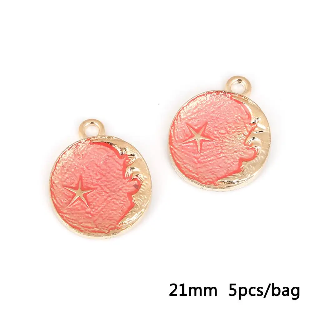 Pink 5 шт./10 шт./лот, эмалевые подвески, сплав, ободок, основа, подвеска в виде капли масла для самостоятельного изготовления ювелирных изделий, браслет, ожерелье, серьги, луна/звезда/планета - Окраска металла: Pink
