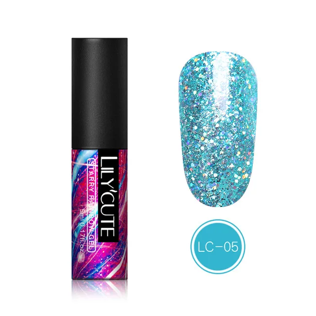 holo 5 LILYCUTE 5ml Color Gel Polish Holographic Colorful Glitter Sequins UV Soak Off Long Lasting Gel Polish Nail Art Varnish - Цвет: holo 5