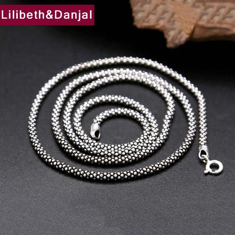 

100% Real Pure 925 Sterling Silver Necklace Women Men Jewelry Classic Silver 925 Bead Corn Chain New Fashion Necklace 2021 GYC01
