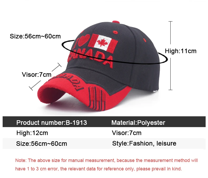 Я люблю Канаду вышивка женская бейсболка флаг Канады Шляпа Snapback Регулируемая Мужская Casquette Gorras