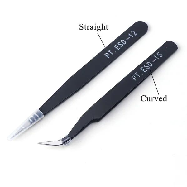 Straight Curved Черные Twwezers из нержавеющей стали, прямые изогнутые антикислотные пинцеты для наращивания ресниц, пинцет для бровей, инструмент для макияжа ногтей CHPTESD12/15 - Цвет: Straight Curved