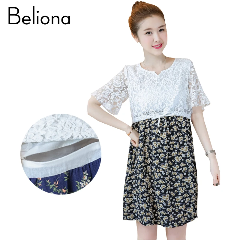 Цветочный кормящих платье Кружево шить шифон Средства ухода за кожей для будущих