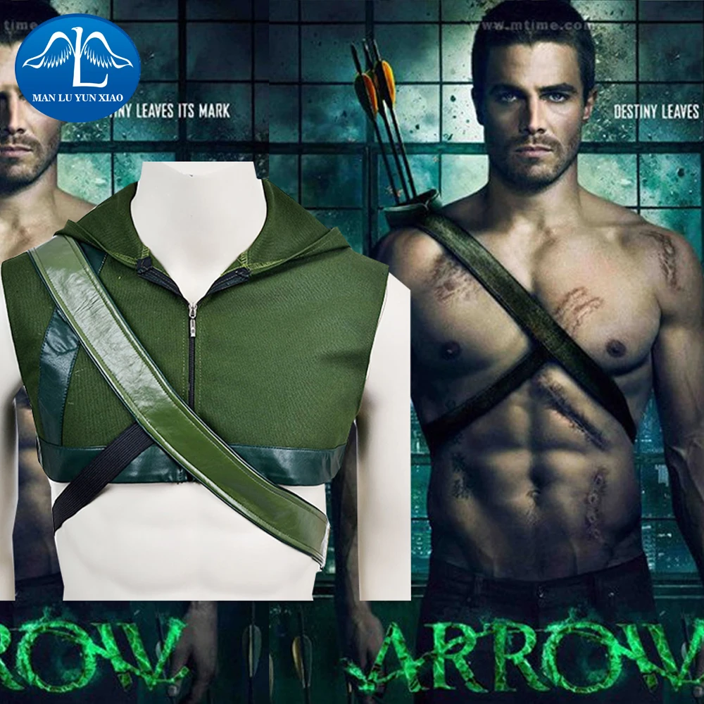 MANLUYUNXIAO зеленая Толстовка Arrow Косплей-костюм супергерой Оливер Квин толстовки и набор "колчан" костюм Зеленой Стрелы для мужчин