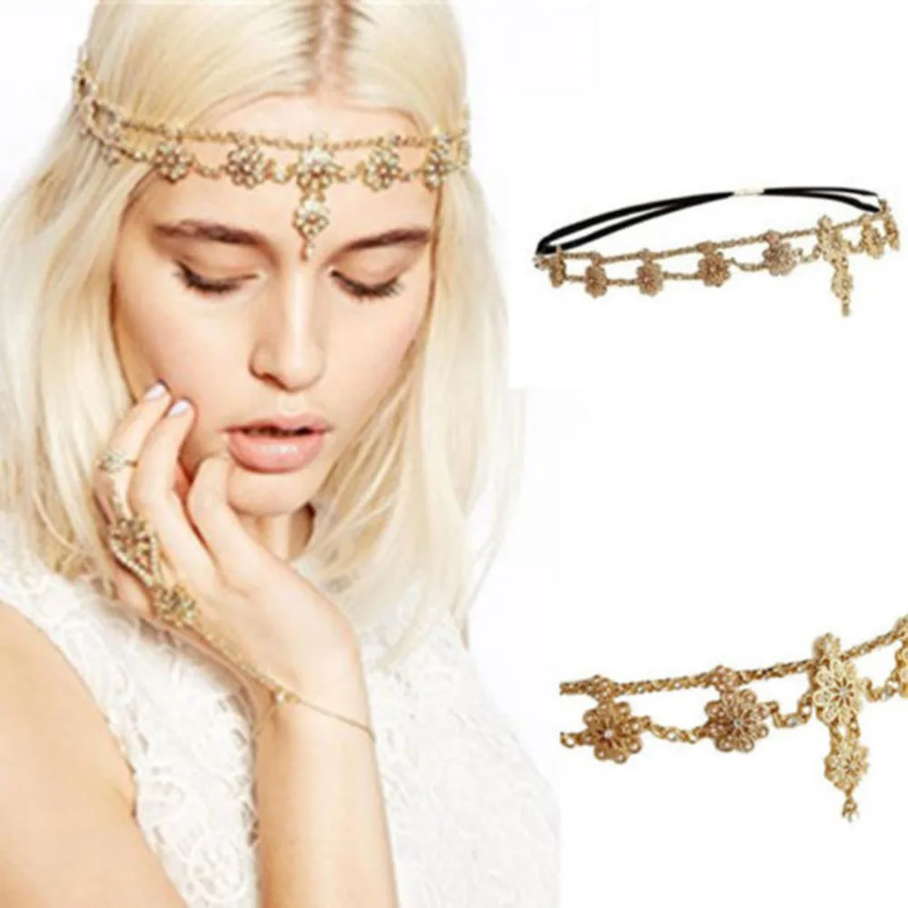 

1Pc Beauty Women Fashion Flower Tassel Headwear Rhinestone Elastic Head Chain Tiaras Bride Wedding Hair accessories