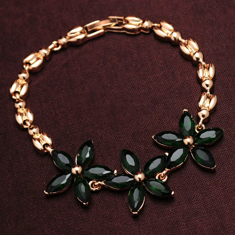 Женские очаровательные браслеты цепочки с темно зеленым кристаллом золотистого