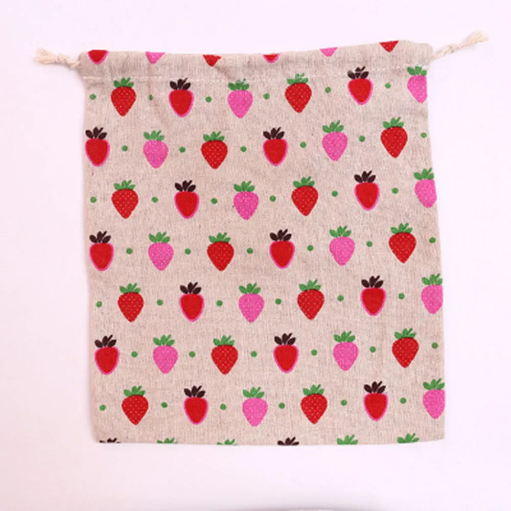 

1Pcs Flamingo Strawberry Pattern Handmade Cotton Linen Storage Package Bag Drawstring Bag Travel Women Small Cloth Bag pouch