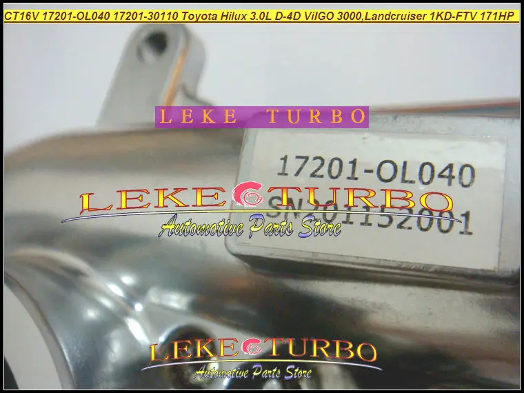 Бесплатная доставка Турбокомпрессор CT16V 17201-OL040 17201-30110 для TOYOTA Landcruiser HI-LUX Hilux ViIGO 3000